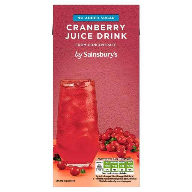 Sainsbury's Cranberry Juice Drink, No Added Sugar 1L - gallery image 1