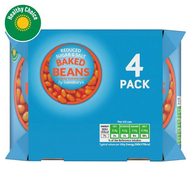 Sainsbury's Reduced Sugar & Salt Baked Beans In Tomato Sauce 4x400g - gallery image 1