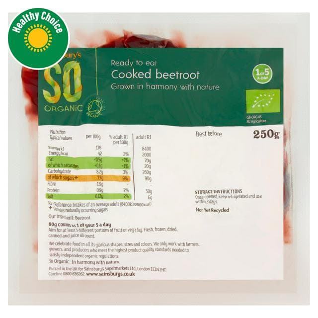 Sainsbury's Beetroot Vacuum Pack, SO Organic 250g - gallery image 1
