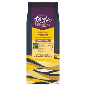 Sainsbury's Fairtrade Kenyan Coffee Beans, Taste the Difference, Strength 3 227g