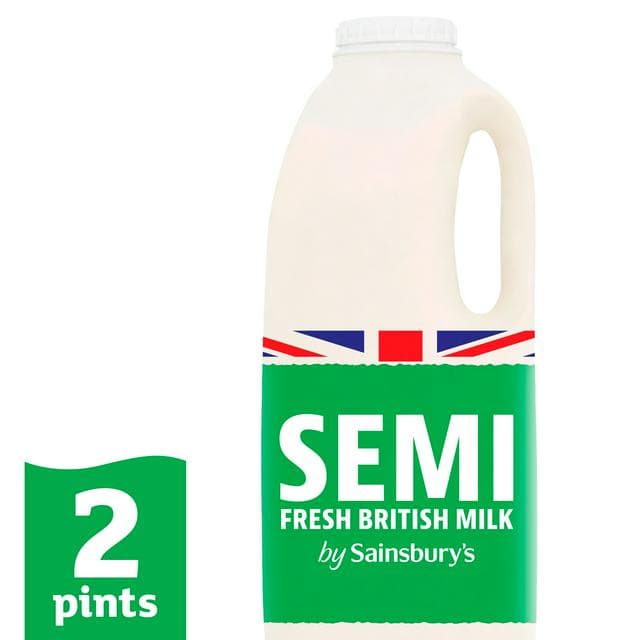 Sainsbury's British Semi Skimmed Milk 1.13L (2 pint) - gallery image 1