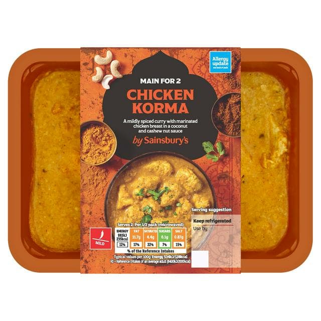 Sainsbury's Indian Chicken Korma Ready Meal Main For 2 400g - gallery image 1