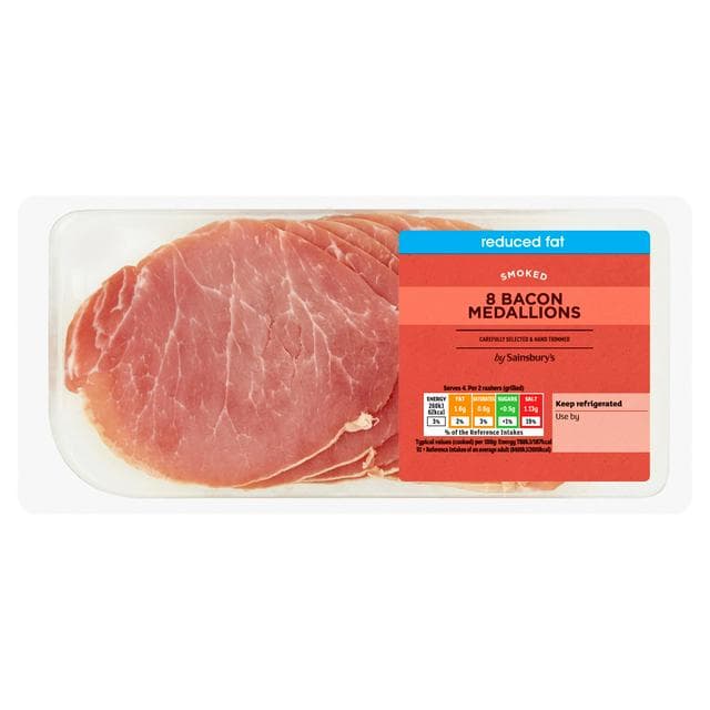 Sainsbury's Reduced Fat Smoked Bacon Medallions x8 200g - gallery image 1