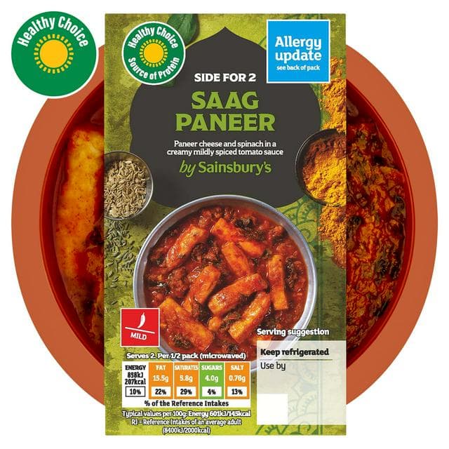 Sainsbury's Indian Saag Paneer Ready Meal Side For 2 300g - gallery image 1