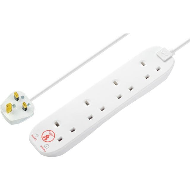 Masterplug 4 Socket 2m Extension Lead Surge Protection and LED - White - gallery image 1