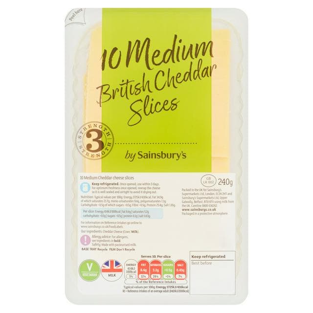 Sainsbury's British Medium Cheddar Cheese Slices 240g - gallery image 1