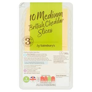 Sainsbury's British Medium Cheddar Cheese Slices 240g