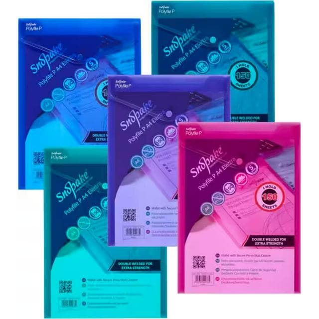 Snopake Pack of 5 A4 Assorted Polyfile Document Wallet Electra - gallery image 1