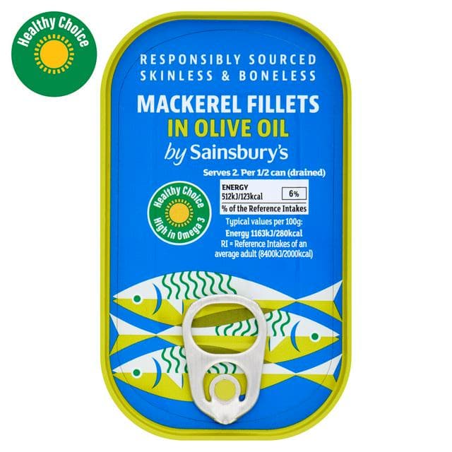 Sainsbury's Mackerel Fillets in Olive Oil 125g (88g*) - gallery image 1