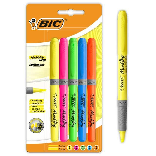 Bic Pack of 5 Brite Liner Grip Highlighter - gallery image 1