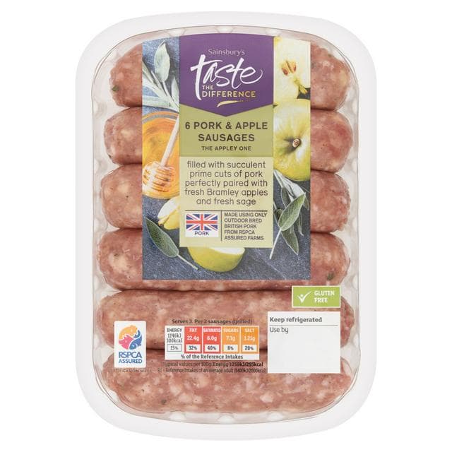 Sainsbury's British Pork & Apple Sausages, Taste the Difference x6 400g - gallery image 1