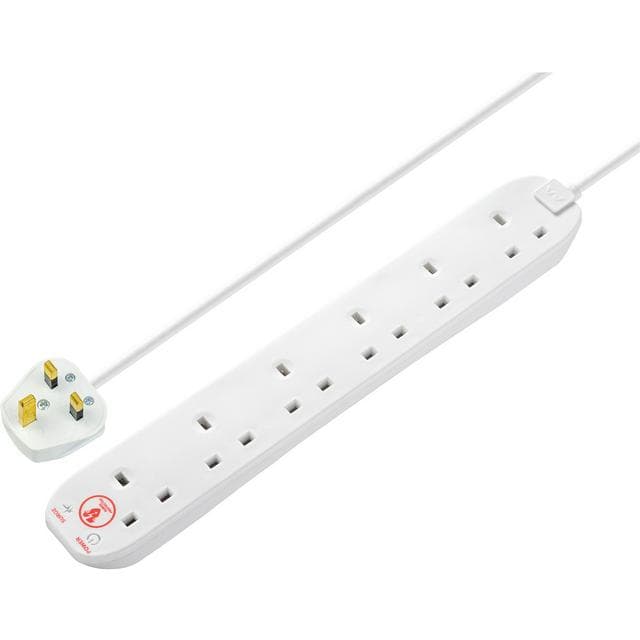 Masterplug 6 Socket 2m Extension Lead Surge Protection and LED - White - gallery image 1