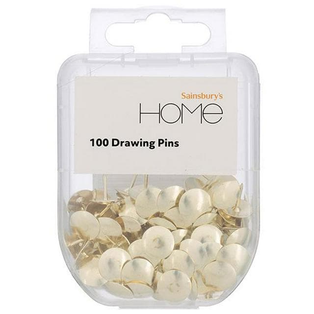 Sainsbury's Home Drawing Pins Gold Finish 100pk - gallery image 1
