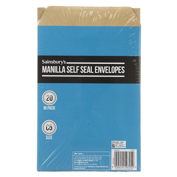 Sainsbury's Home C5 Manila Self Seal Envelopes 20pk - gallery image 1