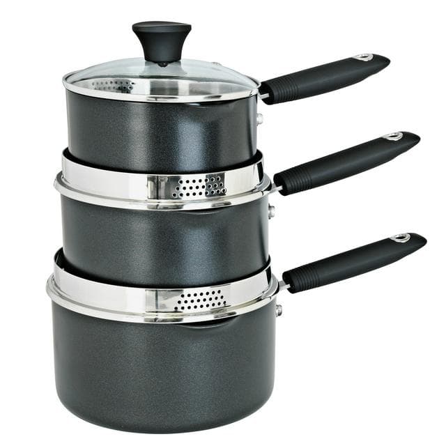 Habitat 3 Piece Aluminium Pan Set - Black - gallery image 1
