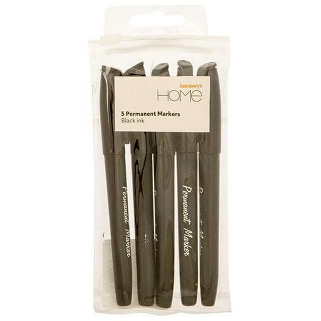 Sainsbury's Home Permanent Markers Black 5pk - gallery image 1