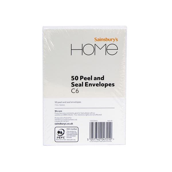 Sainsbury's Home Envelopes Peel & Seal C6 50pk - gallery image 1