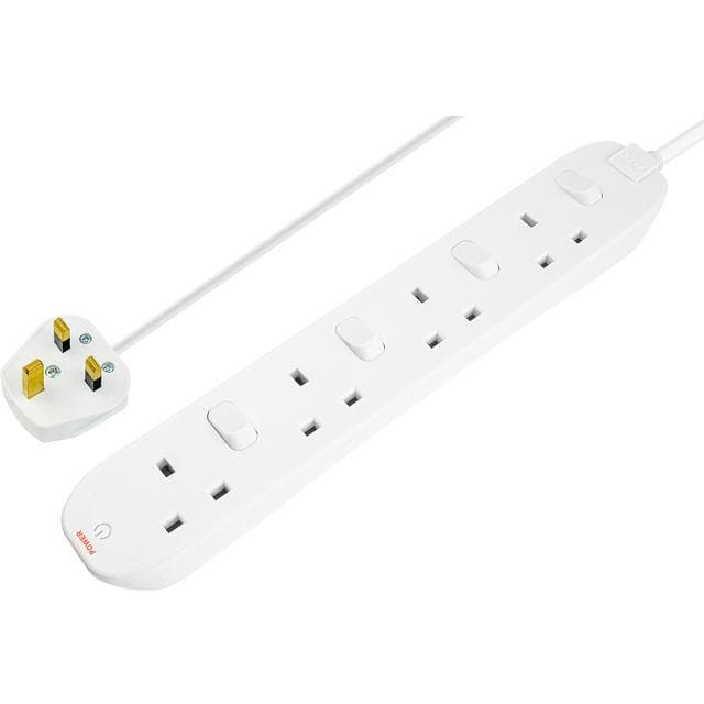 Masterplug 4 Socket 2m Extension Lead Individual Switches and LED - White - gallery image 1