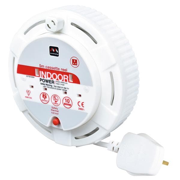 Masterplug 2 Socket 10 amp Cassette Reel White 5m - gallery image 1