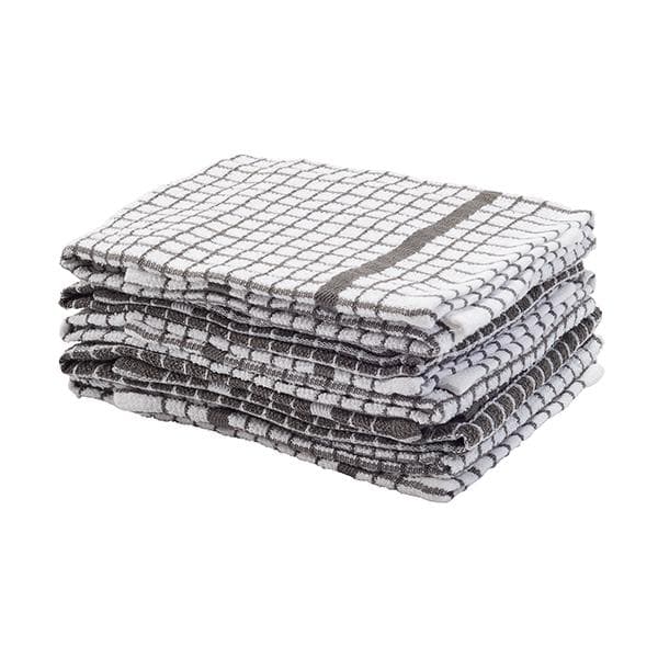 Sainsbury's Home Pack of 5 Small Check Terry Tea Towels - Charcoal - gallery image 1