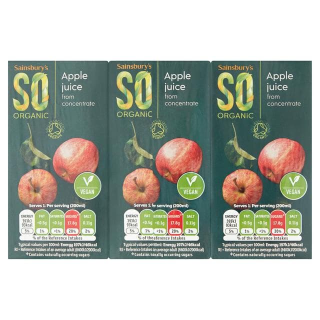 Sainsbury's Pure Apple Juice, SO Organic 3x200ml - gallery image 1