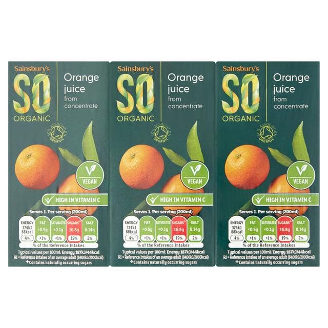 Sainsbury's Orange Juice Drink, SO Organic 3x200ml - gallery image 1