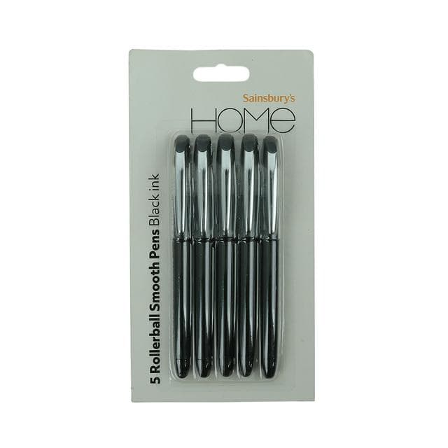Sainsbury's Home Smooth Ink Rollerball Pens Black 5pk - gallery image 1
