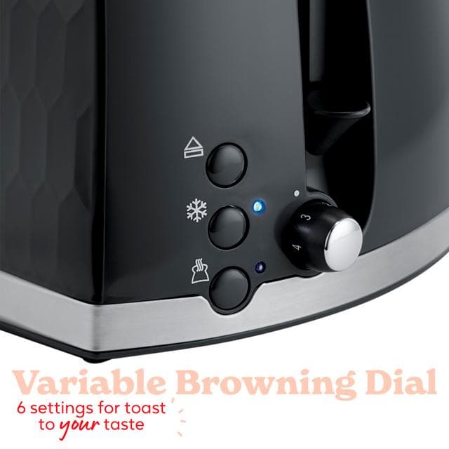 Russell Hobbs Honeycomb 2 Slice Black Plastic Toaster 26061 - gallery image 5