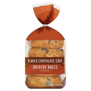 Sainsbury's Milk Chocolate Chip Brioche Roll x8