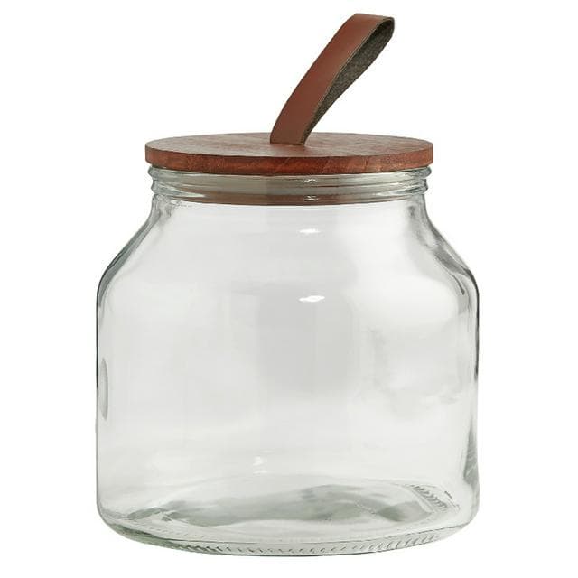 Habitat Glass Jar with Wood and Faux Leather Lid  2l - gallery image 1