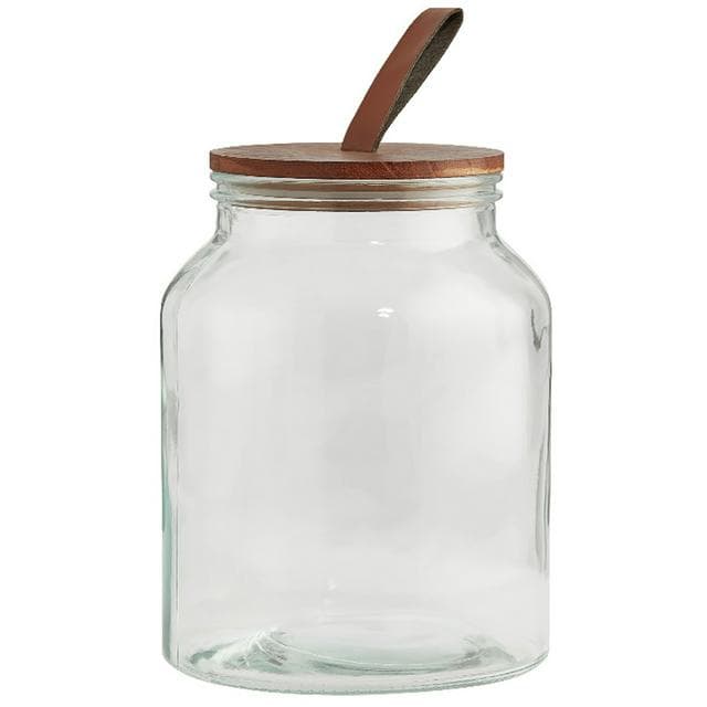 Habitat Glass Jar with Wood and Faux Leather Lid  3l - gallery image 1