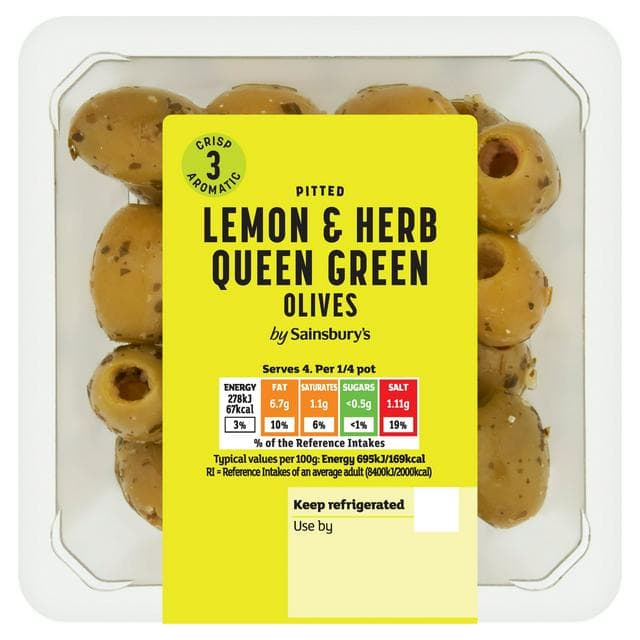 Sainsbury's Queen Olives with Lemon & Herb 160g - gallery image 1