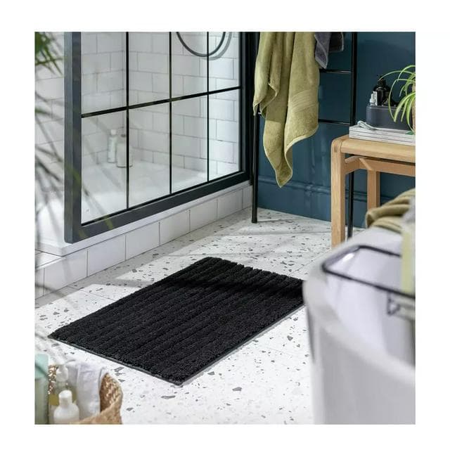 Habitat Ribbed Tufted Bath Mat - Black - gallery image 1