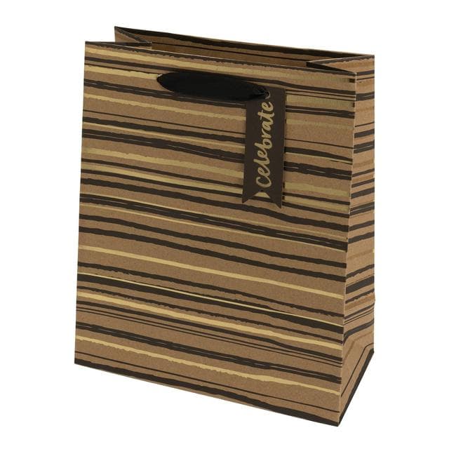 Sainsbury's Home Kraft Stripe Medium Present Gift Bag Birthday Celebration - gallery image 1