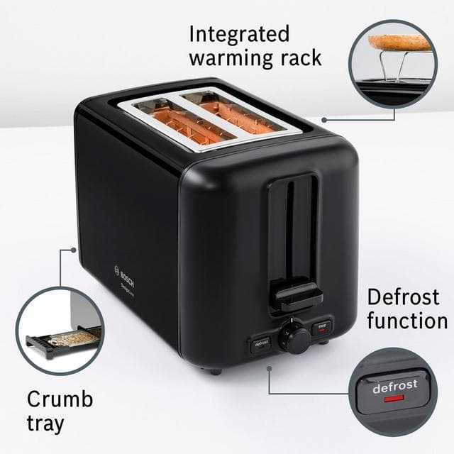 Bosch TAT3P423GB Deslineline Stainless Steel 2 Slice Toaster - Black - gallery image 4