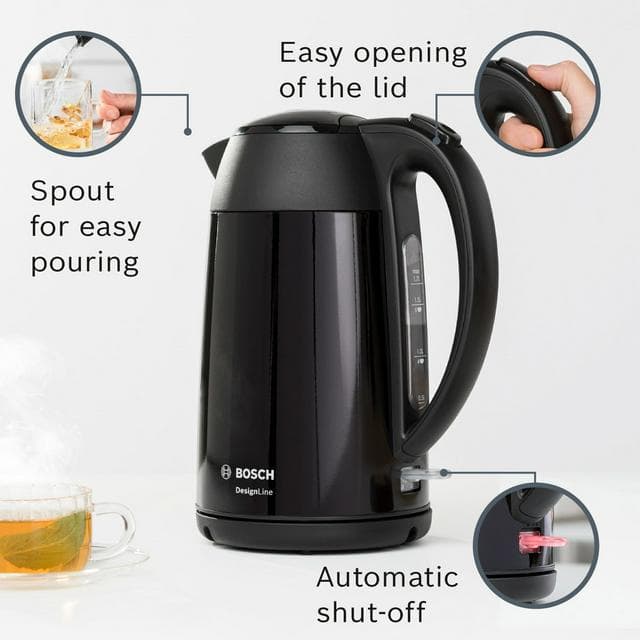 Bosch 1.7L TWK3P423GB DeslineLine Stainless Steel Cordless Kettle - Black - gallery image 3