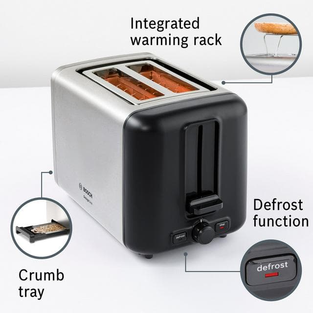 Bosch TAT4P440GB DesignLine 2 Slice Toaster Stainless Steel - gallery image 2