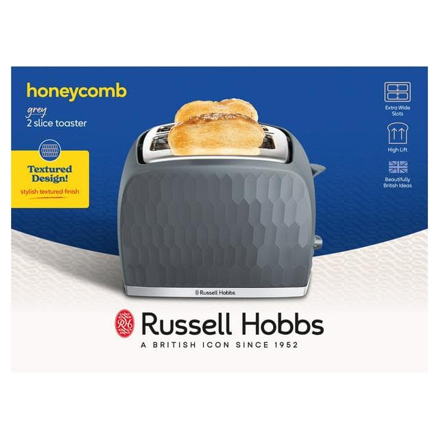 Russell Hobbs Honeycomb 2 Slice Grey Plastic Toaster 26063 - gallery image 1