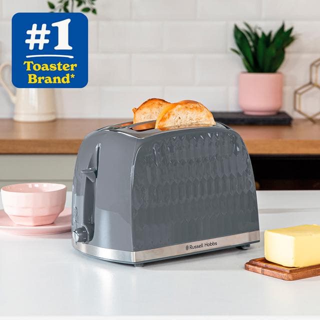 Russell Hobbs Honeycomb 2 Slice Grey Plastic Toaster 26063 - gallery image 3