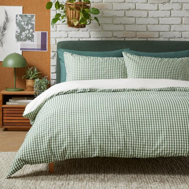 Habitat Seersucker Gingham Woven Bedding Set - Green - gallery image 1