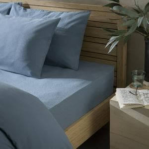 Habitat Cotton Rich 180 TC Fitted Sheet - Denim