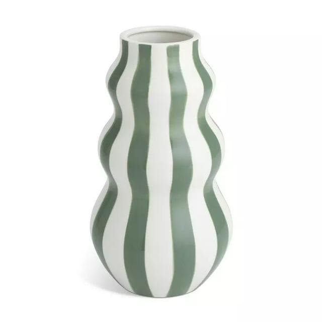 Habitat Hand Painted Stripe Vase - Green - gallery image 1