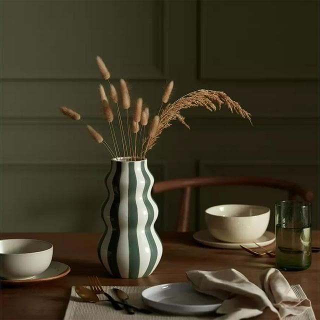 Habitat Hand Painted Stripe Vase - Green - gallery image 3