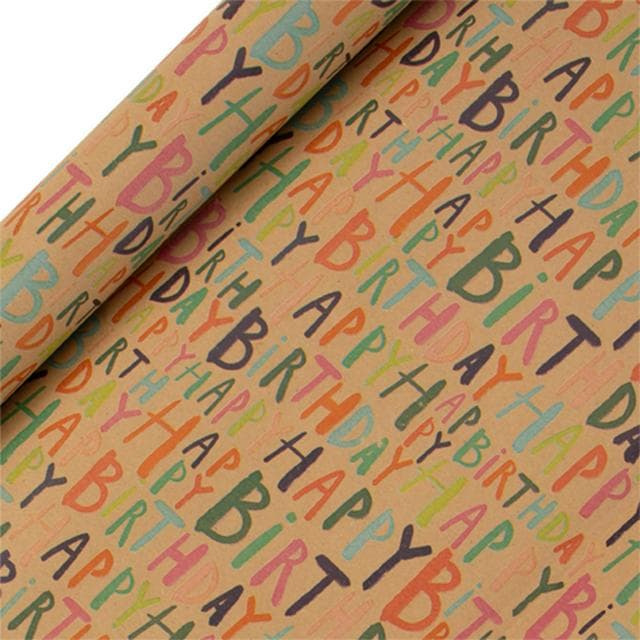 Sainsbury's Kraft Happy Birthday Text Birthday Gift Wrap Wrapping Paper - 3m - gallery image 1