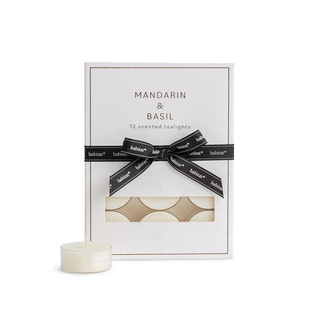 Habitat Luxe Pack of 12 Mandarin & Basil Clear Cup Tealights - gallery image 1
