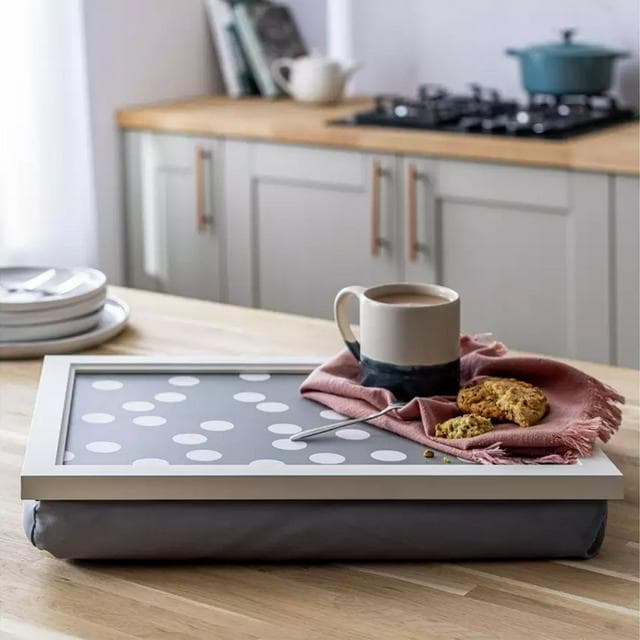 Habitat Grey Spot Lap Tray With Fabric Cushion - gallery image 2