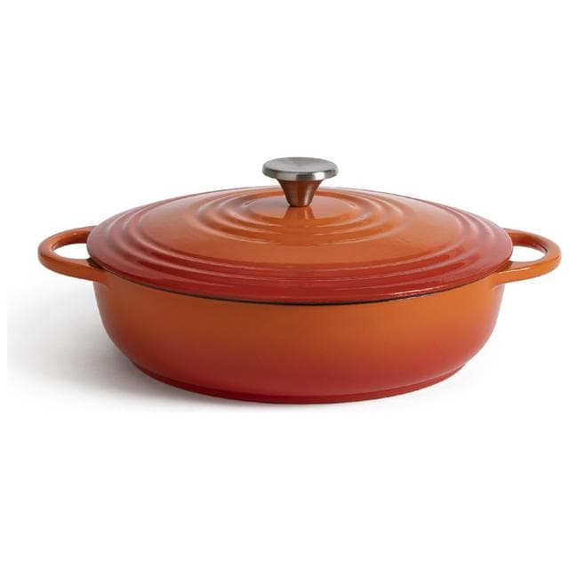 Habitat 4 Litre Cast Iron Shallow Casserole Dish - Orange - gallery image 1
