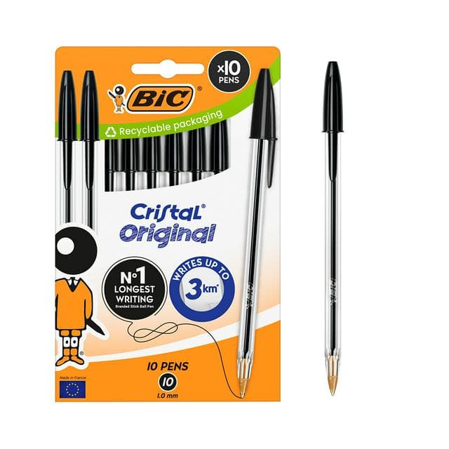 Bic Cristal Medium Black Ballpoint Pen - Pack of 10 - gallery image 1