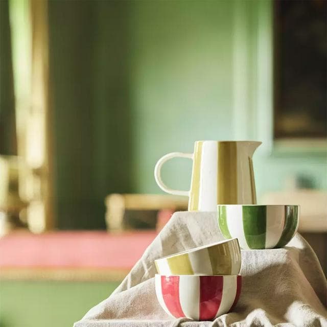 Habitat x Sanderson & National Trust Handpainted Small Stripe Mustard Jug - gallery image 1