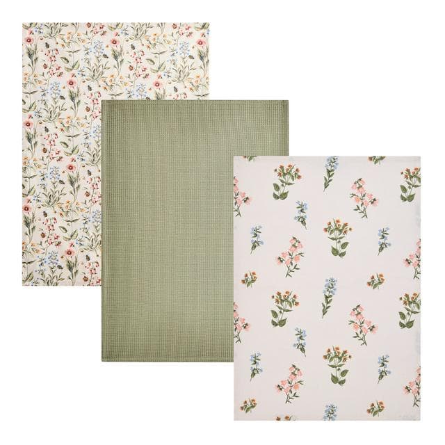 Sainsbury's Home Bee Floral Set of 3 Tea towels - gallery image 1